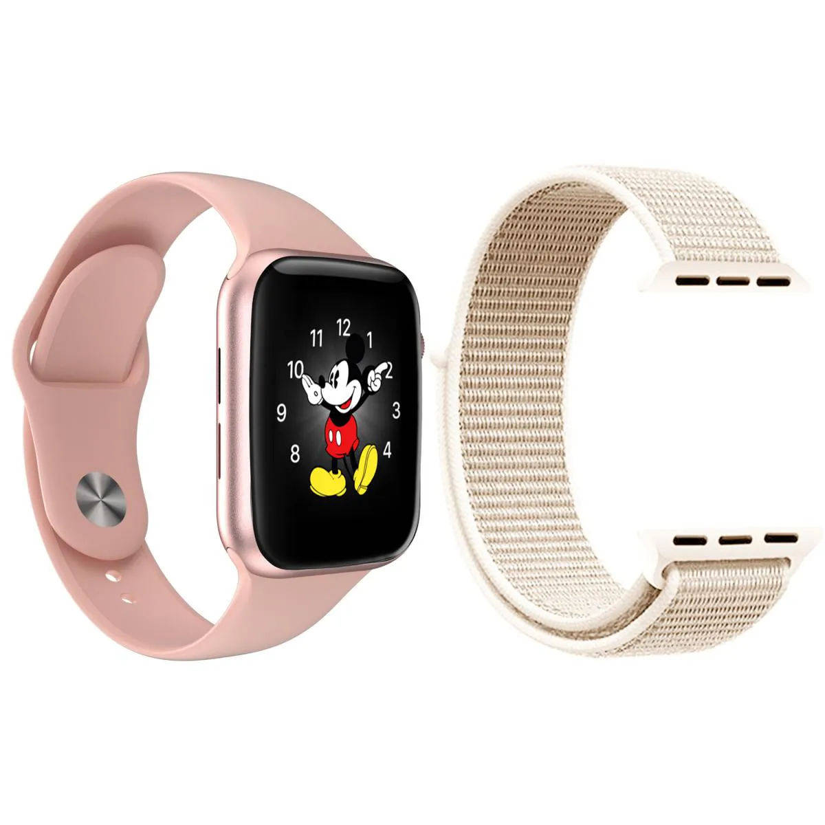KIT 1 RELóGIO INTELIGENTE SMARTWATCH LD5 ROSA ANDROID IOS + 1 PULSEIRA EXTRA NYLON ROSA VINTAGE