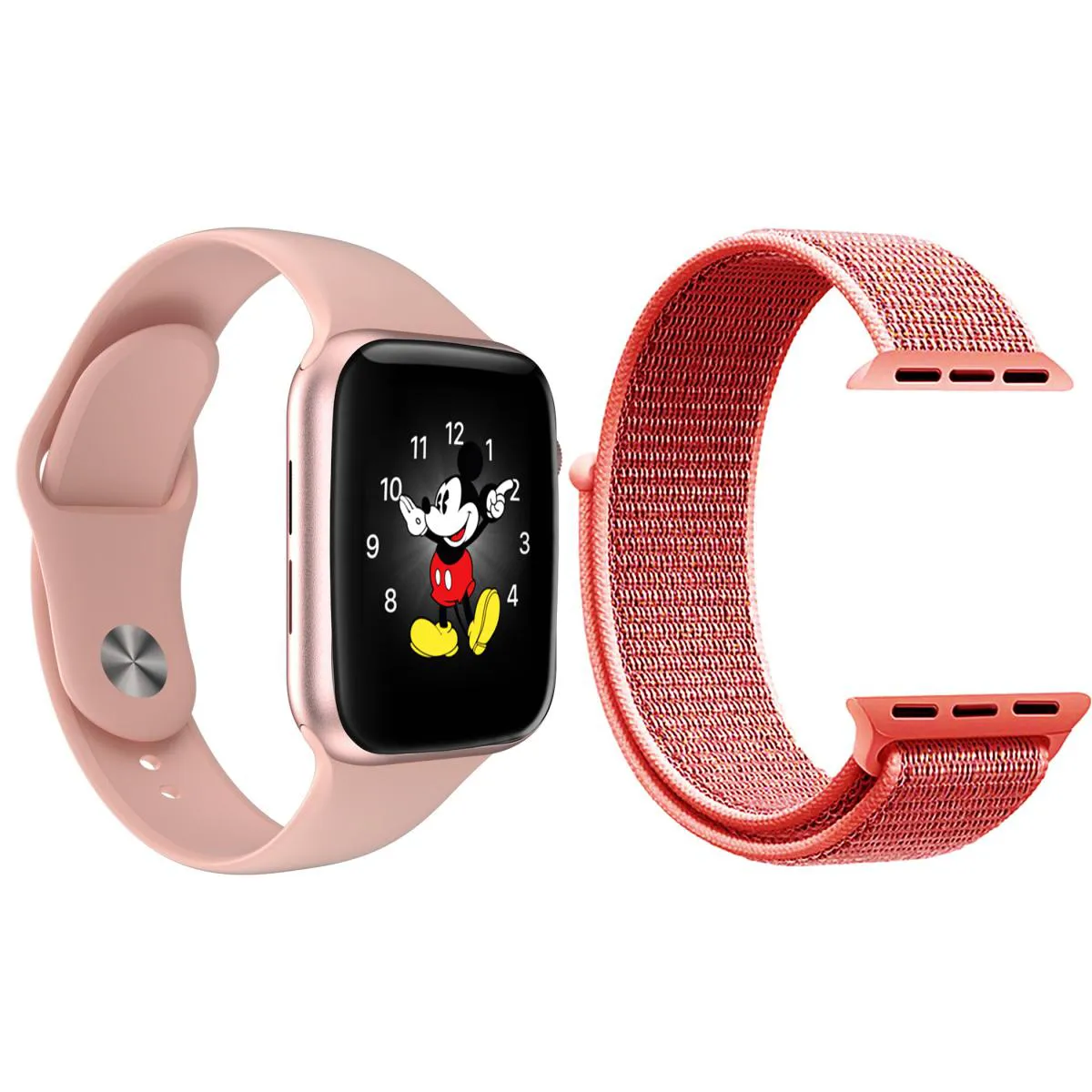KIT 1 RELóGIO INTELIGENTE SMARTWATCH LD5 ROSA ANDROID IOS + 1 PULSEIRA EXTRA NYLON ROSA SHOCK