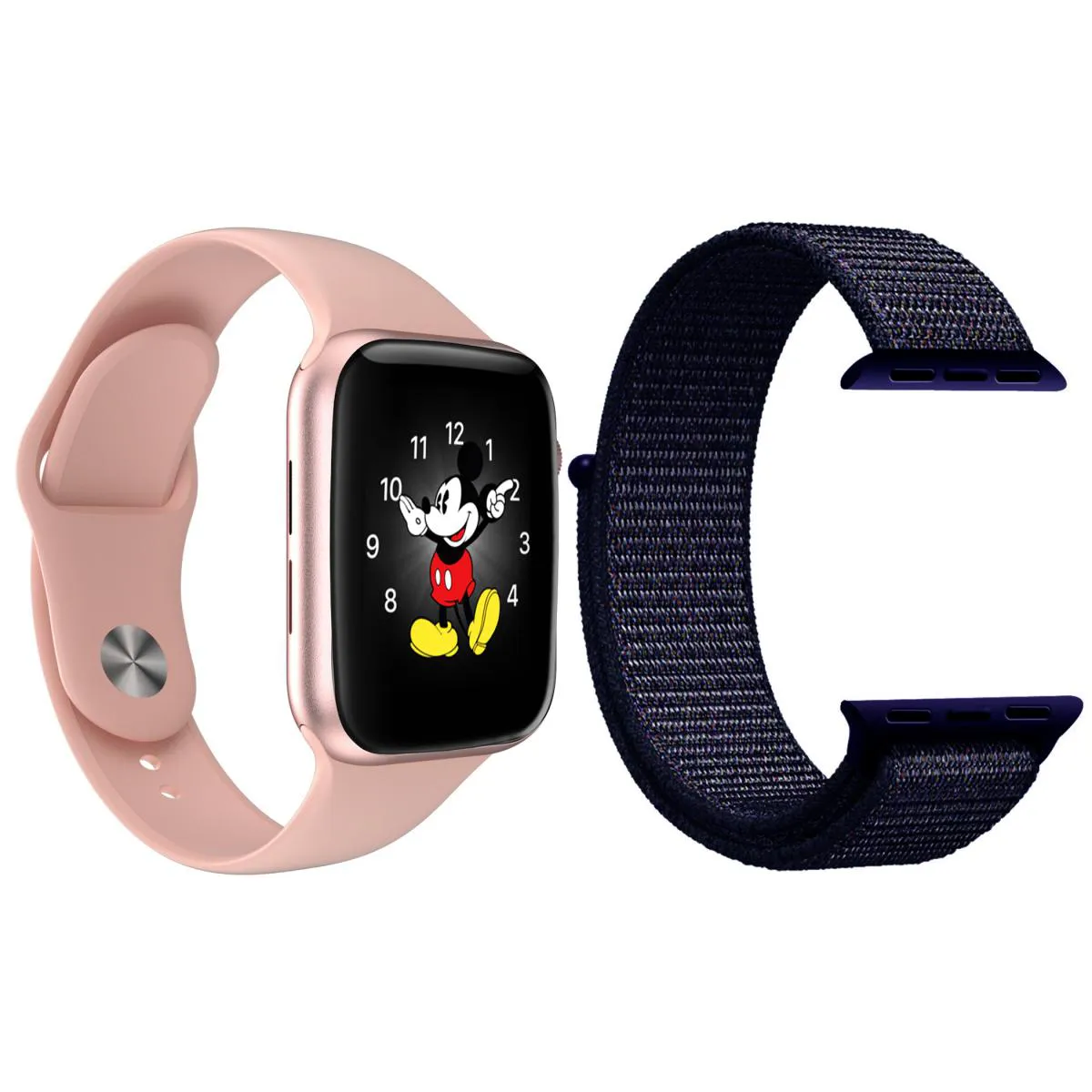 KIT 1 RELóGIO INTELIGENTE SMARTWATCH LD5 ROSA ANDROID IOS + 1 PULSEIRA NYLON AZUL MEIA NOITE