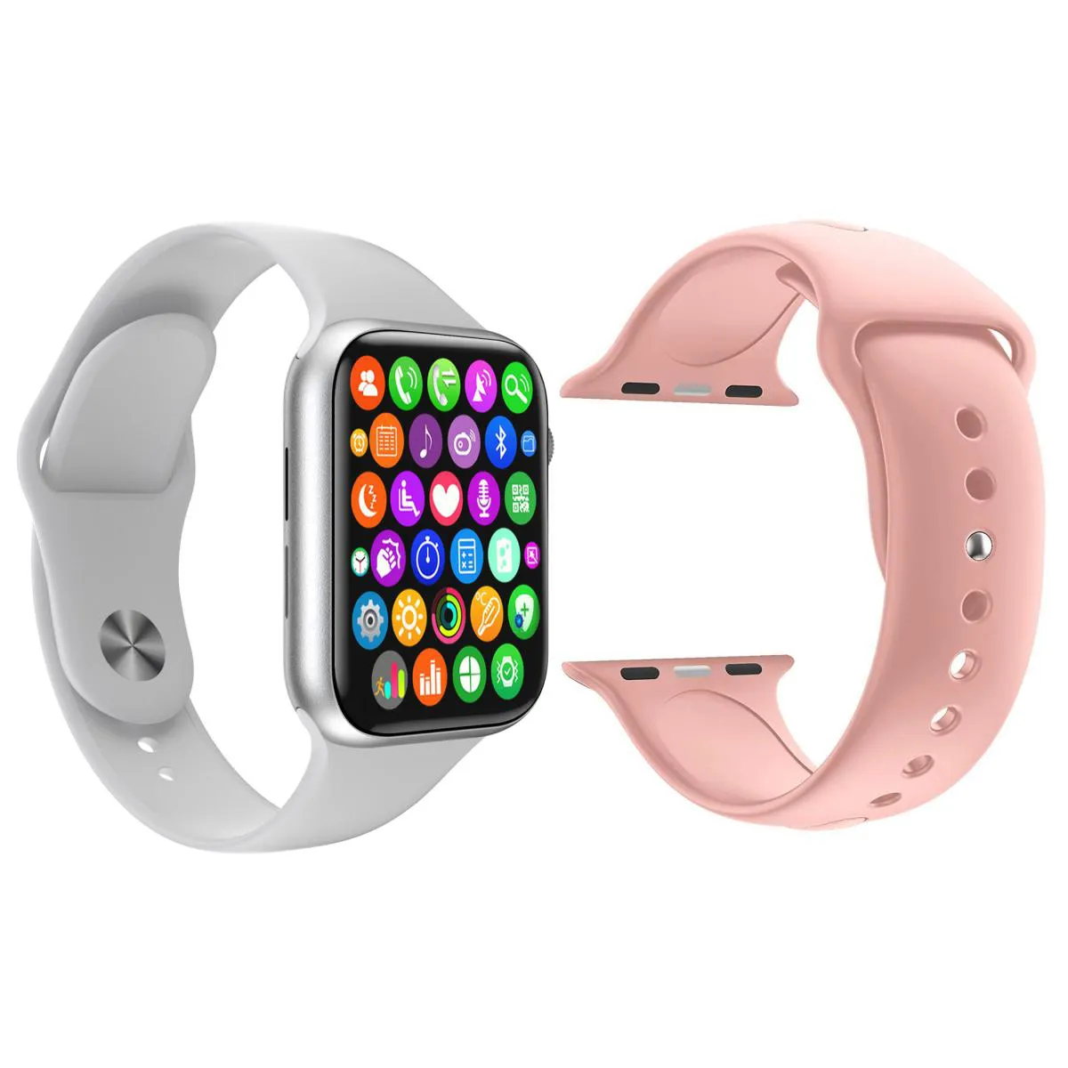 KIT 1 RELóGIO INTELIGENTE SMARTWATCH IWO9 LITE BRANCO ANDROID IOS + 1 PULSEIRA EXTRA SILICONE ROSA