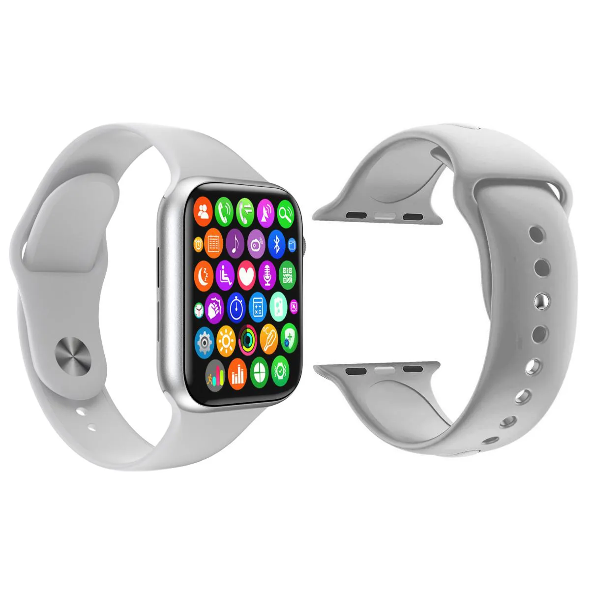 KIT 1 RELóGIO INTELIGENTE SMARTWATCH IWO9 LITE BRANCO ANDROID IOS + 1 PULSEIRA EXTRA SILICONE CINZA