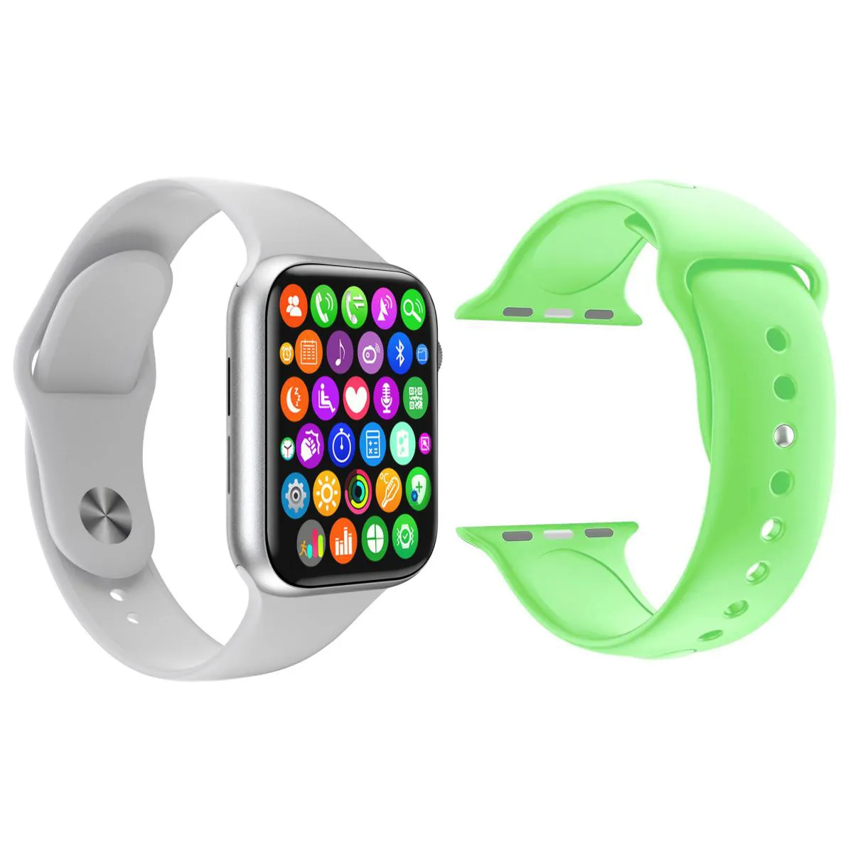 KIT 1 RELóGIO INTELIGENTE SMARTWATCH IWO9 LITE BRANCO ANDROID IOS + 1 PULSEIRA EXTRA SILICONE VERDE