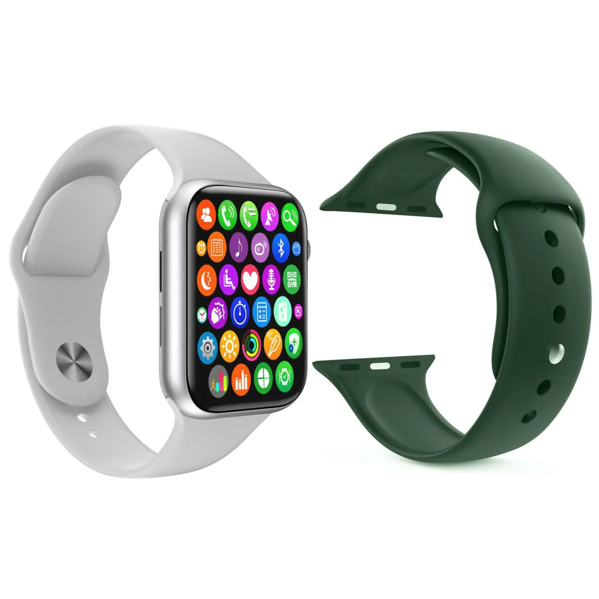 KIT 1 RELóGIO INTELIGENTE SMARTWATCH IWO 8 LITE PLUS BRANCO + 1 PULSEIRA EXTRA SILICONE VERDE ESCURO