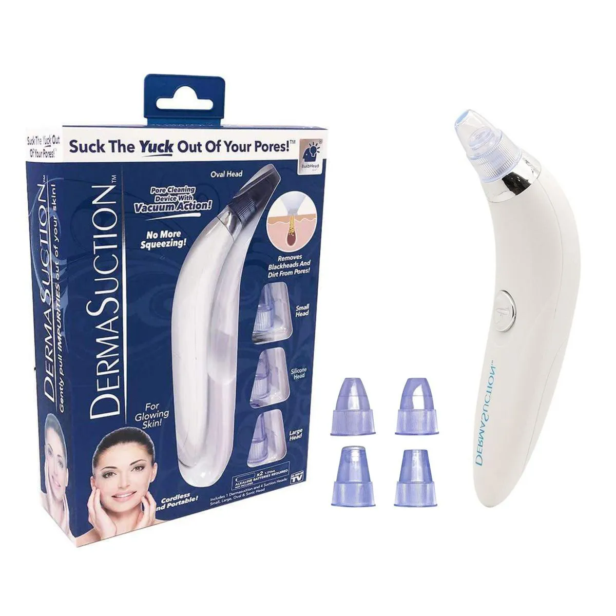 KIT 1 APARELHO PARA LIMPEZA FACIAL REMOVEDOR DE CRAVOS E ESPINHAS à PILHA DERMASUCTION + 2 PILHAS AA