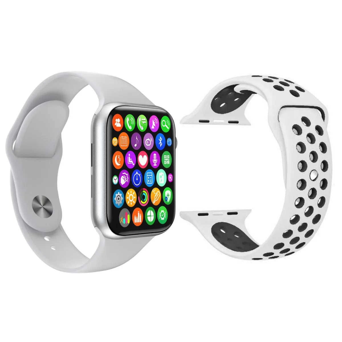 KIT 1 RELóGIO INTELIGENTE SMARTWATCH IWO8 LITE PLUS BRANCO + 1 PULSEIRA EXTRA SPORT BRANCO E PRETO