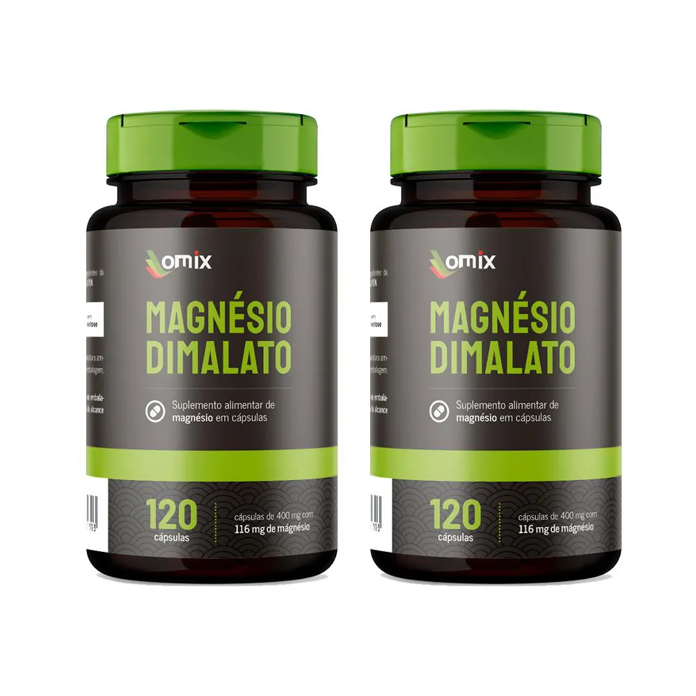 KIT 2X - MAGNéSIO DIMALATO - 120 CáPSULAS - OMIX