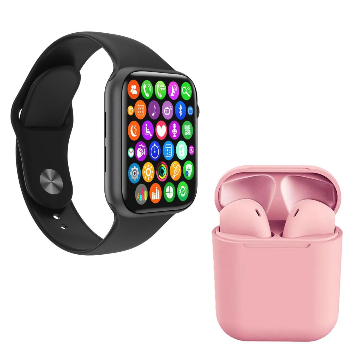 KIT 1 RELóGIO INTELIGENTE SMARTWATCH IWO 8 LITE PLUS PRETO + 1 FONE BT INPODS I12 ROSA