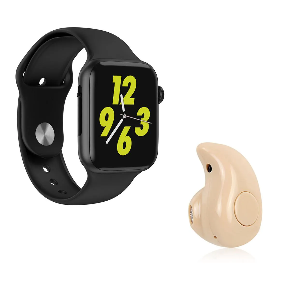 KIT 1 RELóGIO INTELIGENTE SMARTWATCH IWO 8 LITE PRETO ANDROID IOS + 1 MINI FONE BLUETOOTH MARFIM