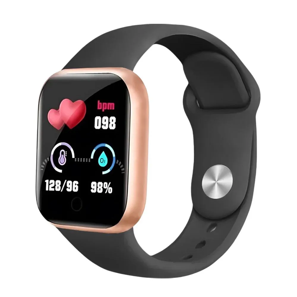 SMARTWATCH DIGITAL D20/Y68 DOURADO PULSEIRA PRETA MONITOR DE PASSOS E FREQUêNCIA CARDíACA