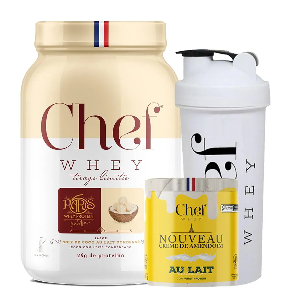 KIT CHEY WHEY PARIS 6 + CREME DE AMENDOIM + COQUETELEIRA - CHEF WHEY Coco C Leite Condensado