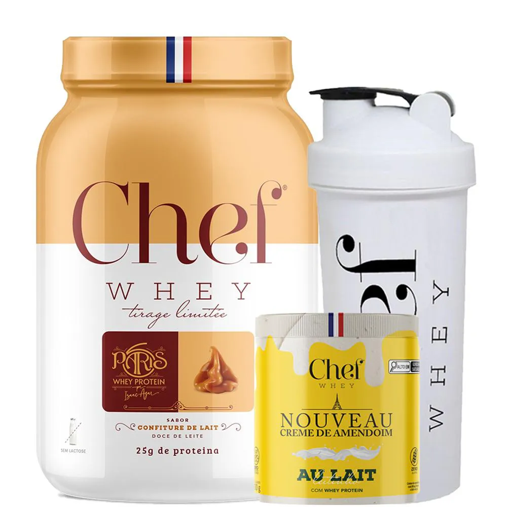 KIT CHEY WHEY PARIS 6 + CREME DE AMENDOIM + COQUETELEIRA - CHEF WHEY Doce DE Leite
