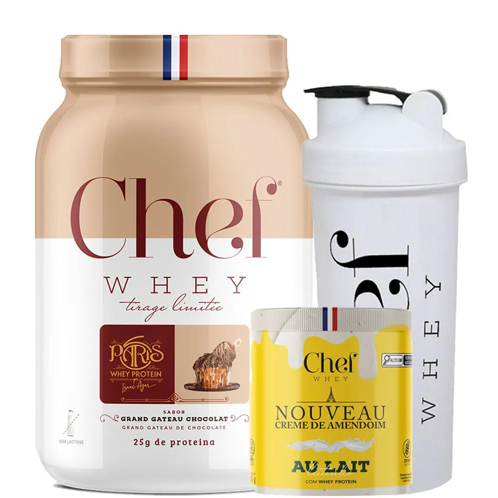 KIT CHEY WHEY PARIS 6 + CREME DE AMENDOIM + COQUETELEIRA - CHEF WHEY Grand Gateau Chocolat
