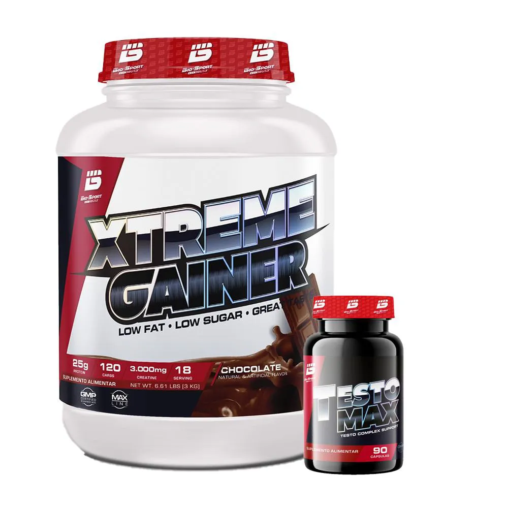 KIT WHEY PROTEIN XTREME GAINER 3KG + TEST OSTERONA TEST O MAX 60 TáBS - BIO SPORTS USA Chocolate
