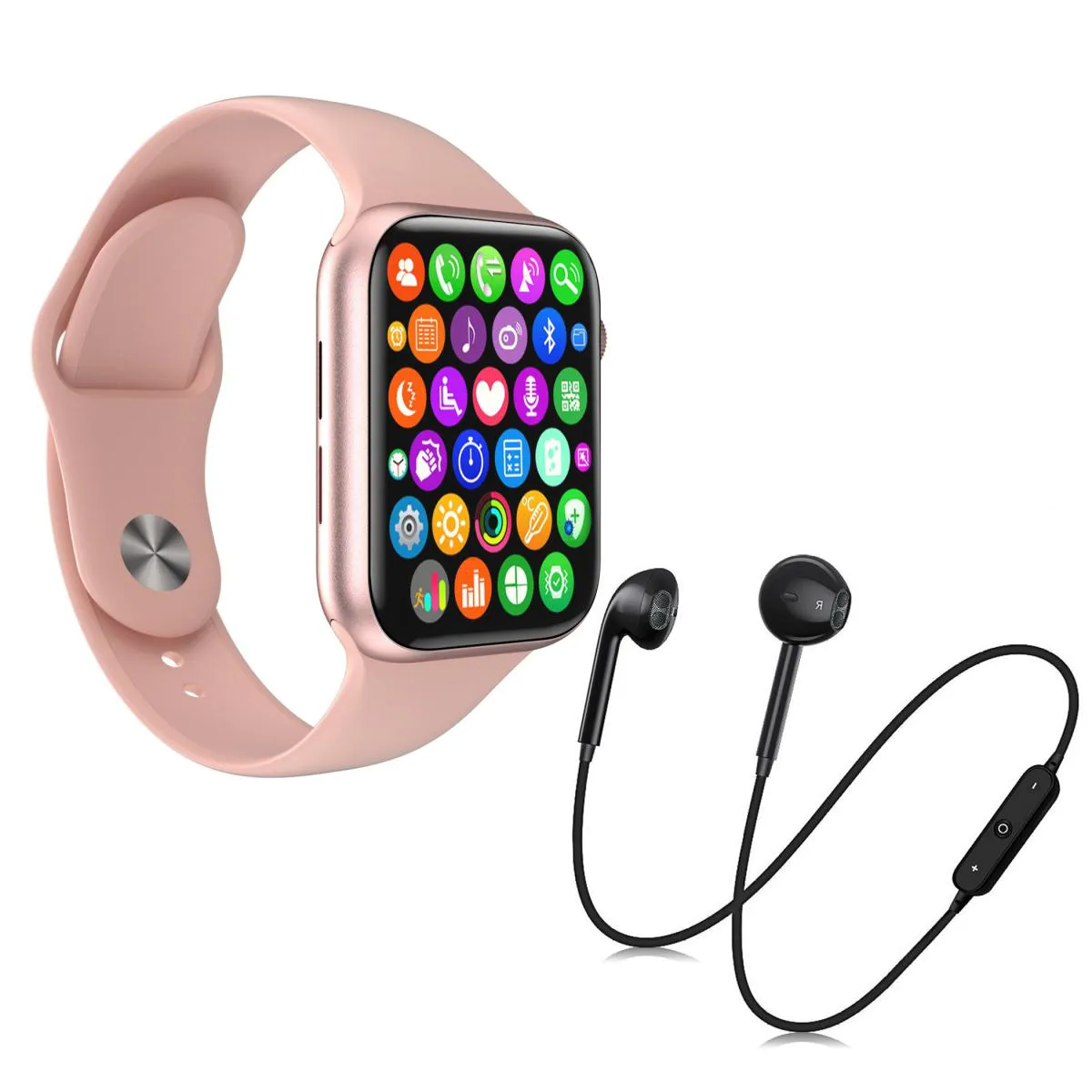 KIT 1 RELóGIO SMARTWATCH W34 S ROSA TROCA PULSEIRA + 1 FONE BLUETOOTH S6 PRETO -