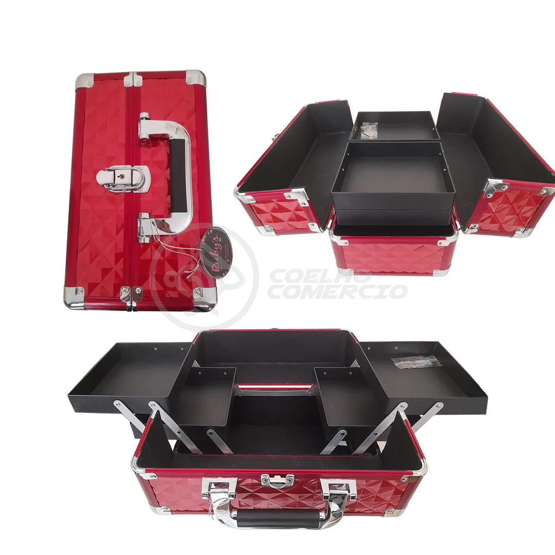 MALETA PROFISSIONAL DE MAQUIAGEM E JOIAS RUBY&#039S ORGANIZADORA COMPLETA MODELO FS-1160MC - VERMELHO
