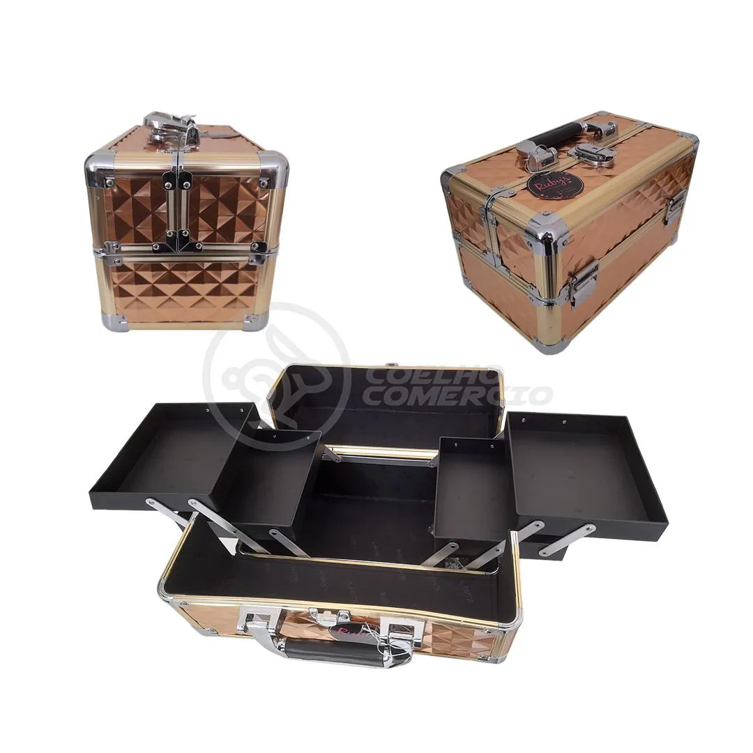 MALETA PROFISSIONAL DE MAQUIAGEM E JOIAS RUBY&#039S ORGANIZADORA COMPLETA MODELO FS-1160MC - DOURADO