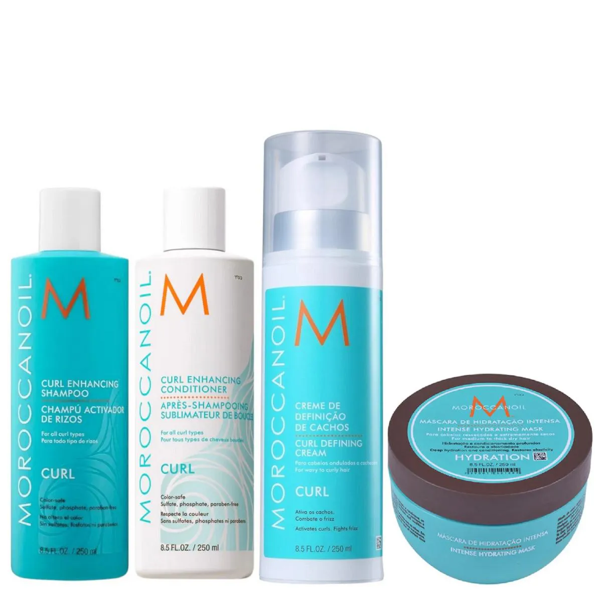 KIT MOROCCANOIL CURL - SHAMPOO 250ML + CONDICIONADOR 250ML + MOUSSE DEFINIDOR DE CACHOS 250ML + MáSCARA HIDRATANTE 250G