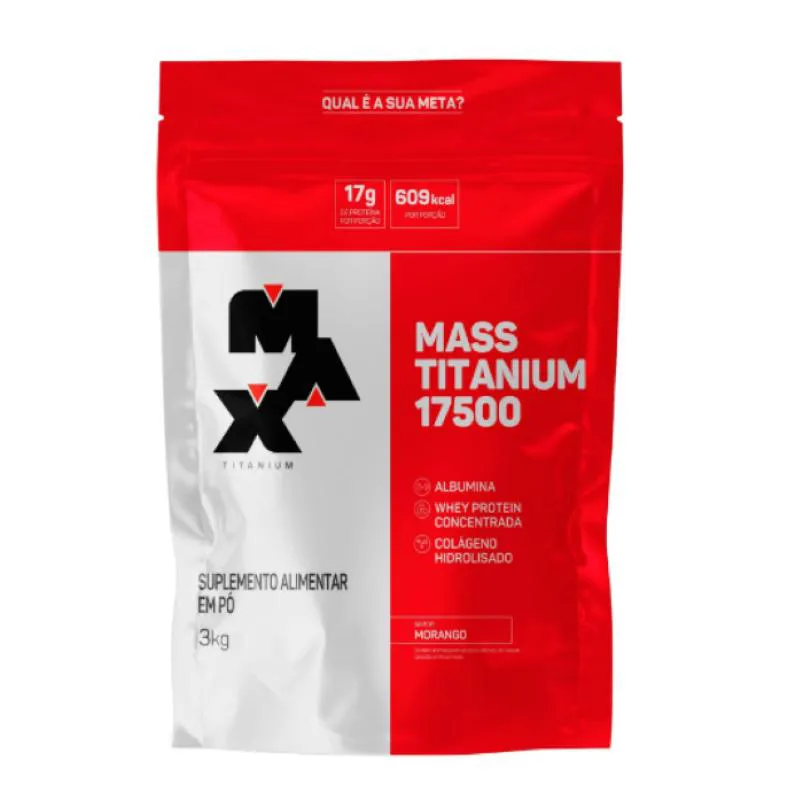 HIPERCALóRICO MASS TITANIUM 17500 - 3KG - MAX TITANIUM MASSA Morango