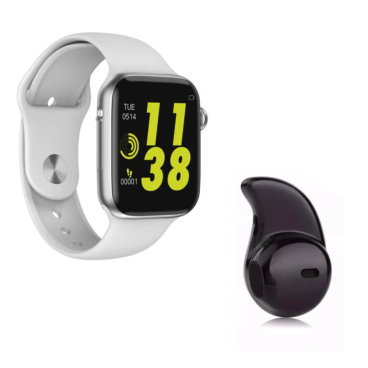 KIT 1 RELóGIO SMARTWATCH IWO 8 LITE BRANCO ANDROID IOS + MINI FONE BLUETOOTH PRETO
