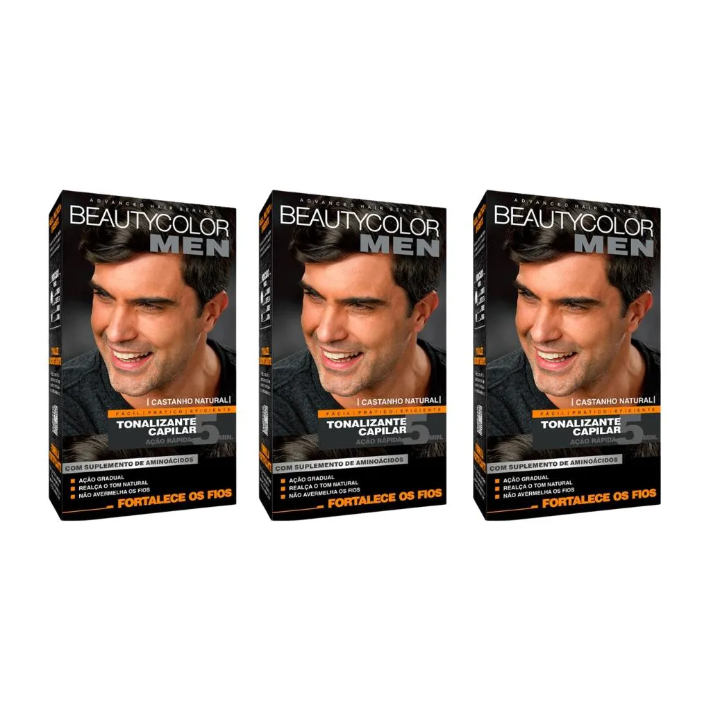 COLORAçAO BEAUTY COLOR MEN CASTANHO NATURAL - KIT C/ 3UN