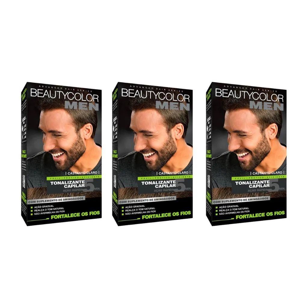 COLORAçAO BEAUTY COLOR MEN CASTANHO CLARO - KIT C/ 3UN