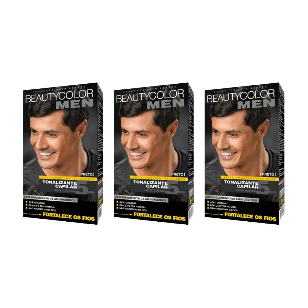 COLORAçAO BEAUTY COLOR MEN PRETO - KIT C/ 3UN