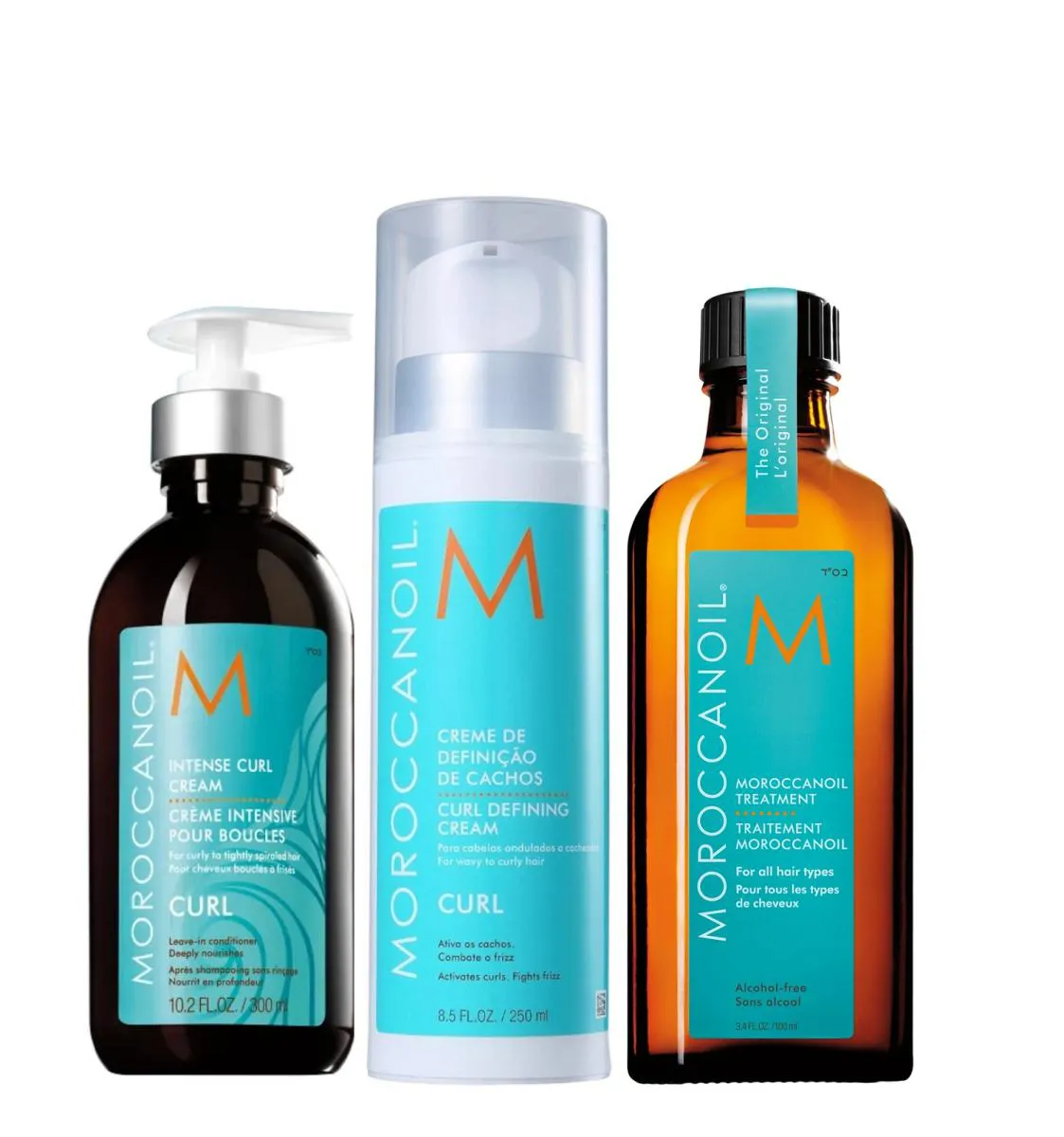 KIT MOROCCANOIL CURL - MOUSSE DEFINIDOR DE CACHOS 250ML + CREME INTENSO PARA CACHOS 300ML + ÓLEO ORIGINAL 100ML
