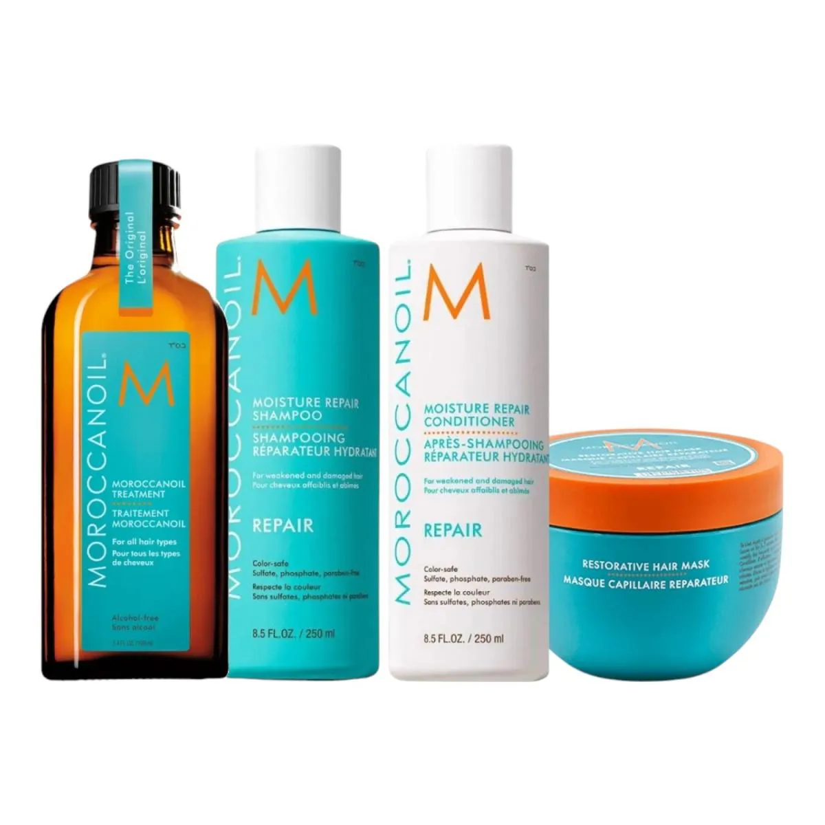 KIT MOROCCANOIL MOISTURE REPAIR SHAMPOO 250ML + CONDICIONADOR 250ML + MáSCARA 250G + ÓLEO ORIGINAL 100ML