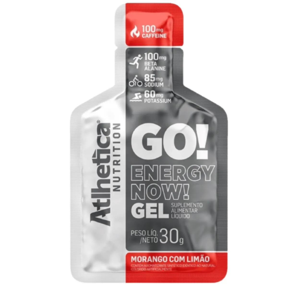 CARBOIDRATO GO ENERGY NOW  COM CAFEINA 30 G 1 SACHê SABORES ATLHETICA NUTRITION Morango COM Limão