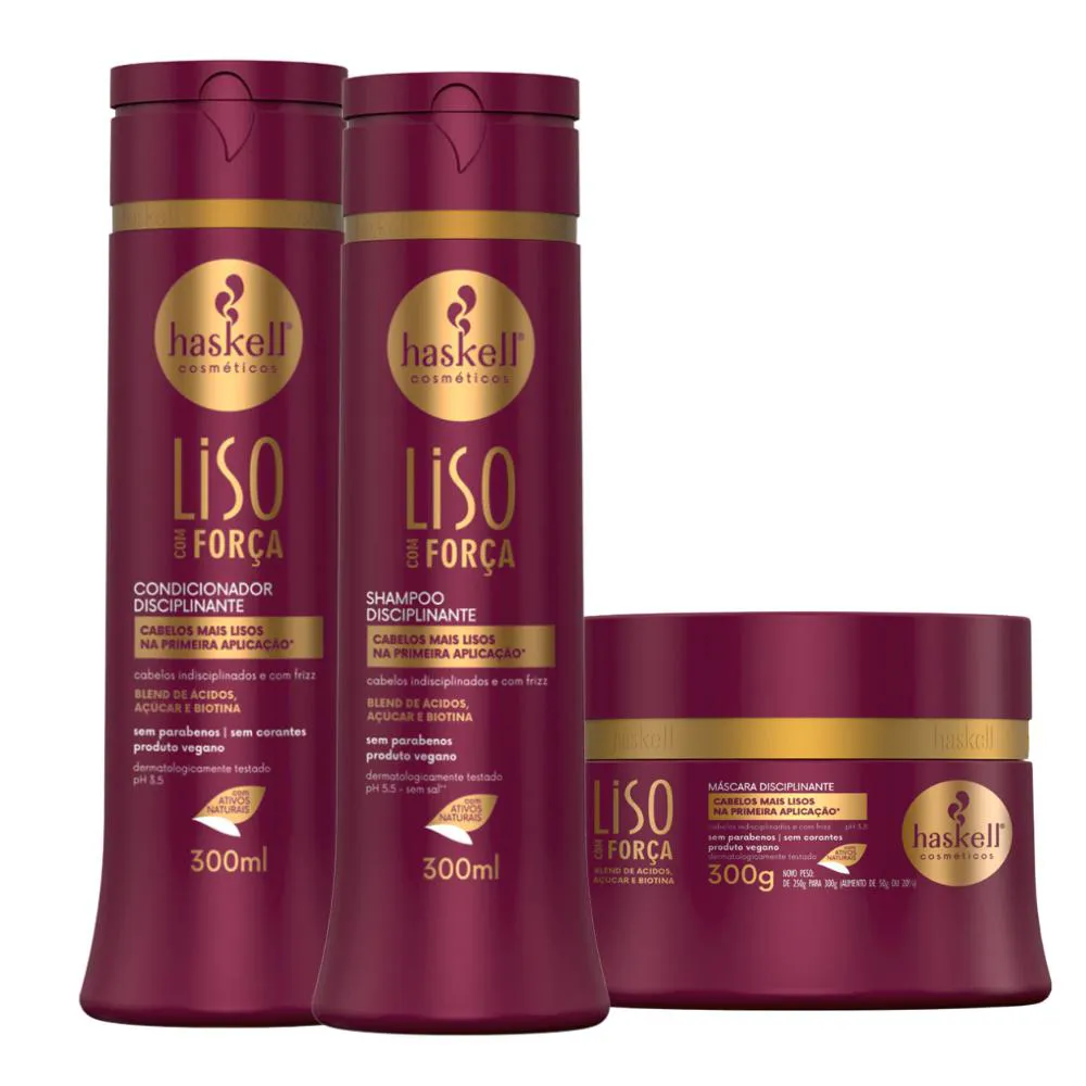 KIT HASKELL DISCIPLINANTE LISO COM FORçA SHAMPOO + CONDICIONADOR + MáSCARA 300ML/G