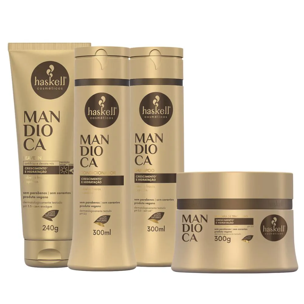 KIT HASKELL MANDIOCA CRESCIMENTO E HIDRATAçãO (4 PRODUTOS)
