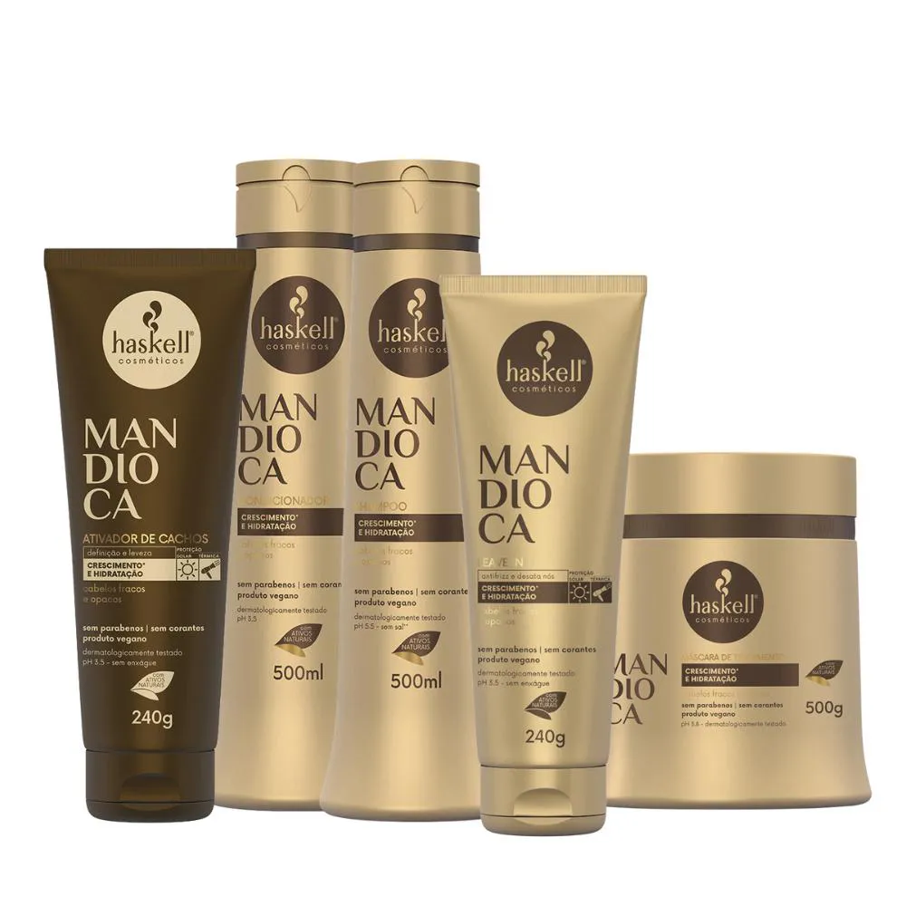 KIT HASKELL MANDIOCA HIDRATA E FORTALECE 500ML 5 ITENS