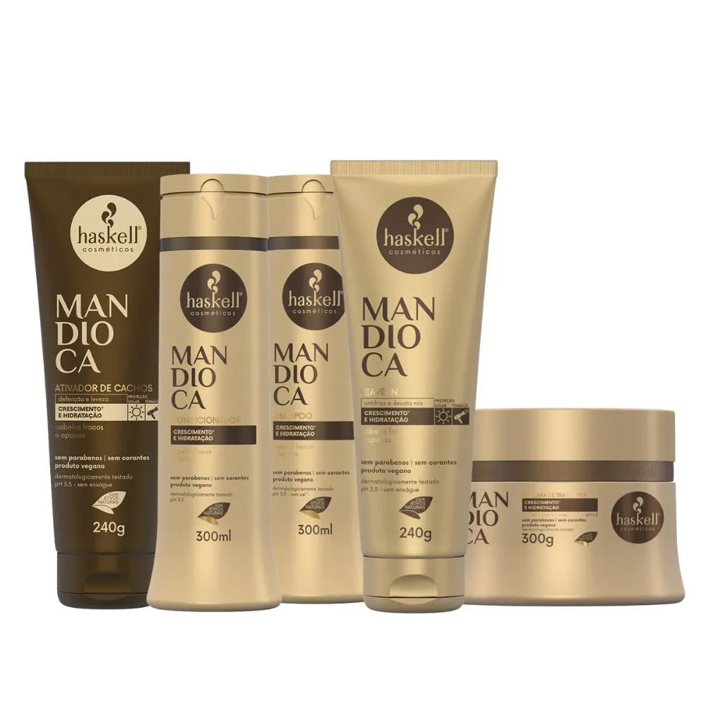 KIT HASKELL MANDIOCA HIDRATAçãO HOME-CARE 300ML 5 ITENS