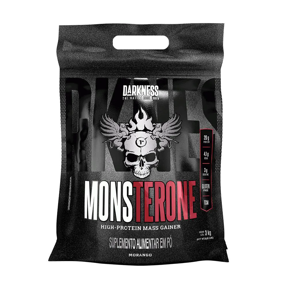 MONSTERONE MASS (3KG) - NOVA EMBALAGEM - SABOR: MORANGO