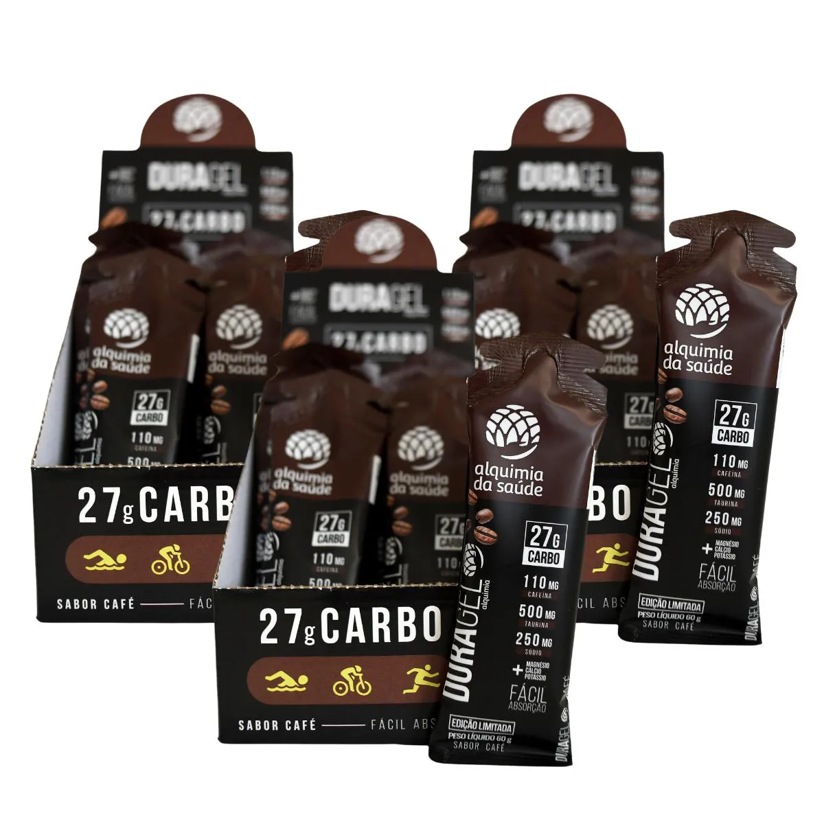3X DURAGEL BOX 27G CARBO ALQUIMIA DA SAúDE CAFé 15 UNIDADES 60G