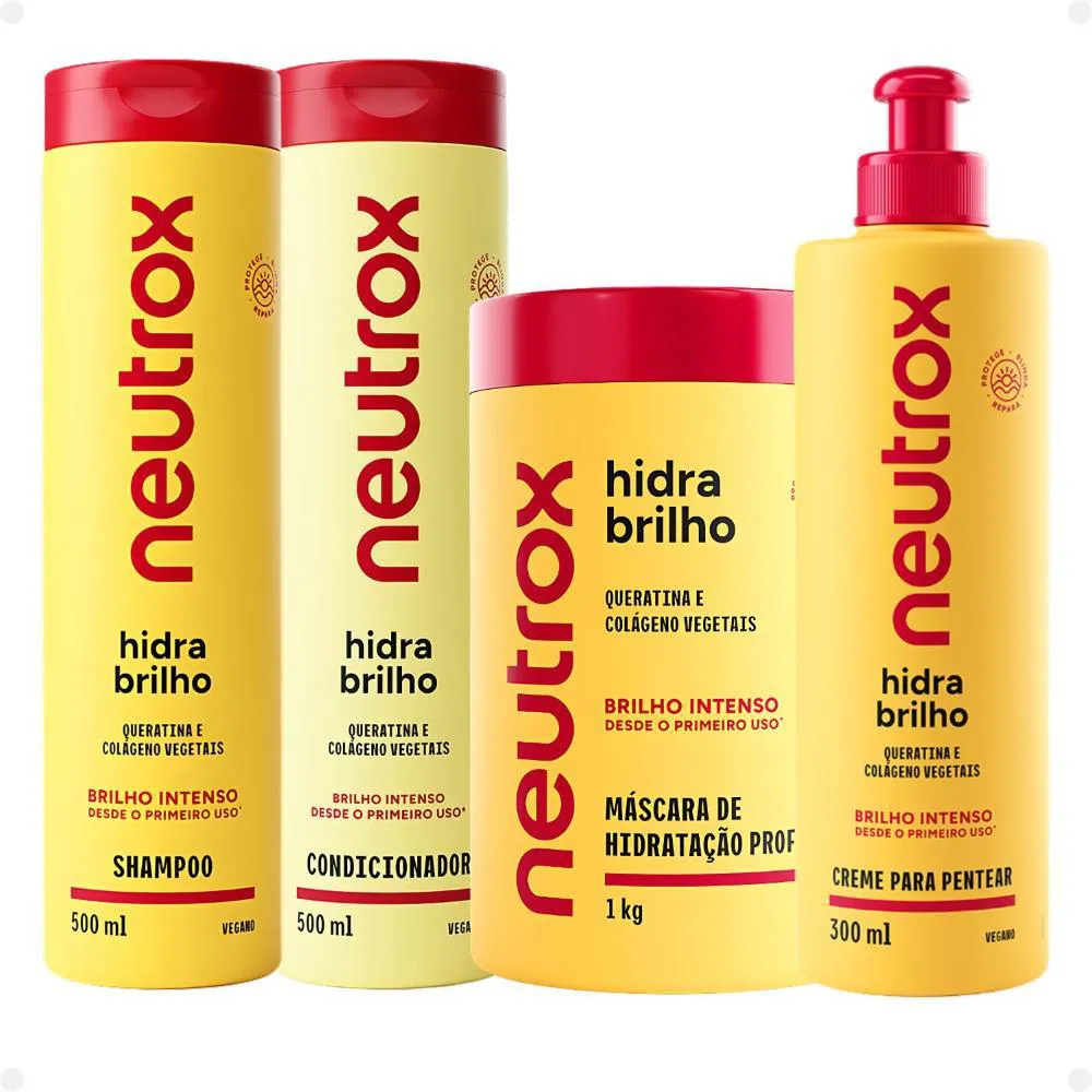 KIT NEUTROX HIDRA BRILHO: SHAMPOO, CONDICIONADOR 500ML, MáSCARA 1KG E CREME PARA PENTEAR 300ML