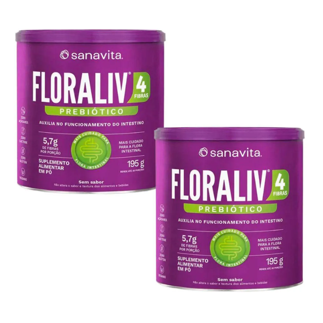 KIT 2X - FLORALIV 4 FIBRAS - PREBIóTICO - SEM SABOR - (195G) - SANAVITA