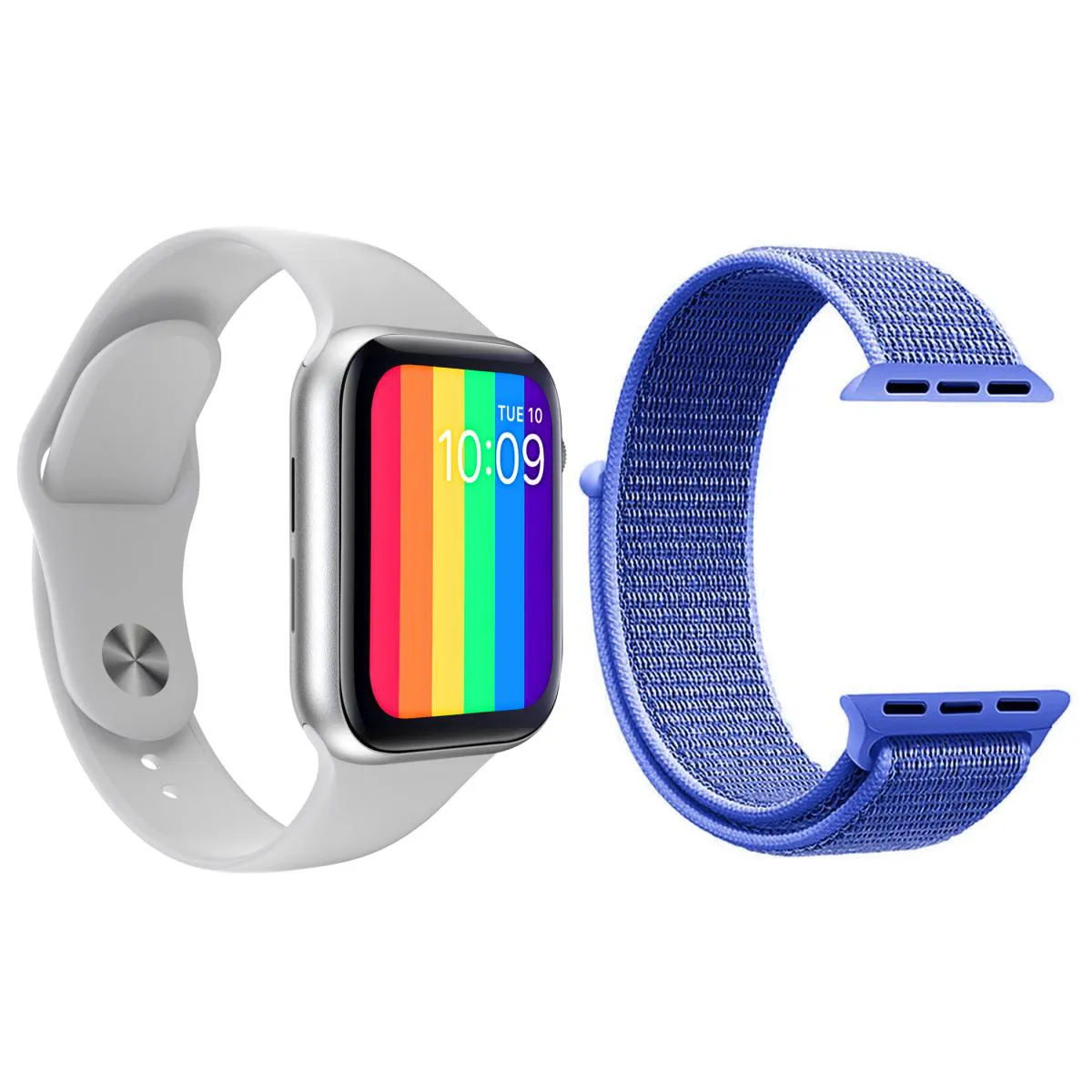 KIT 1 RELóGIO INTELIGENTE SMARTWATCH IWO12 LITE BRANCO ANDROID IOS + 1 PULSEIRA NYLON AZUL