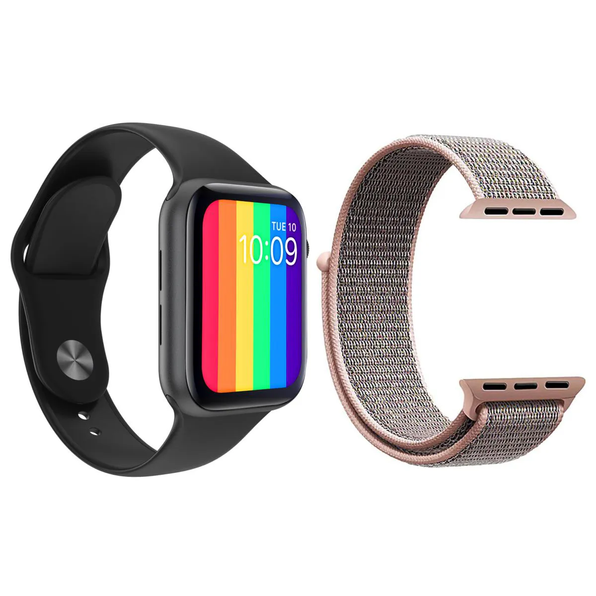 KIT 1 RELóGIO INTELIGENTE SMARTWATCH IWO12 LITE PRETO ANDROID IOS + 1 PULSEIRA NYLON ROSA