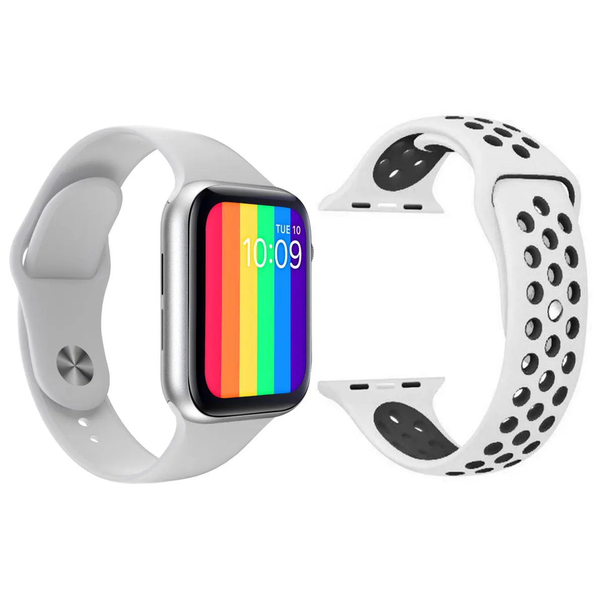 KIT 1 RELóGIO INTELIGENTE SMARTWATCH W26 TELA INFINITA BRANCO ANDROID IOS + 1 PULSEIRA EXTRA SPORT BRANCO E PRETO