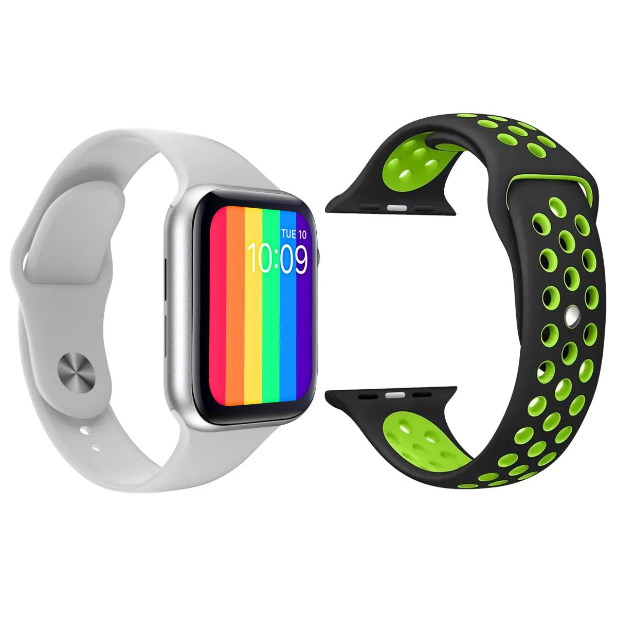 KIT 1 RELóGIO INTELIGENTE SMARTWATCH W26 TELA INFINITA BRANCO ANDROID IOS + 1 PULSEIRA EXTRA SPORT PRETO COM VERDE