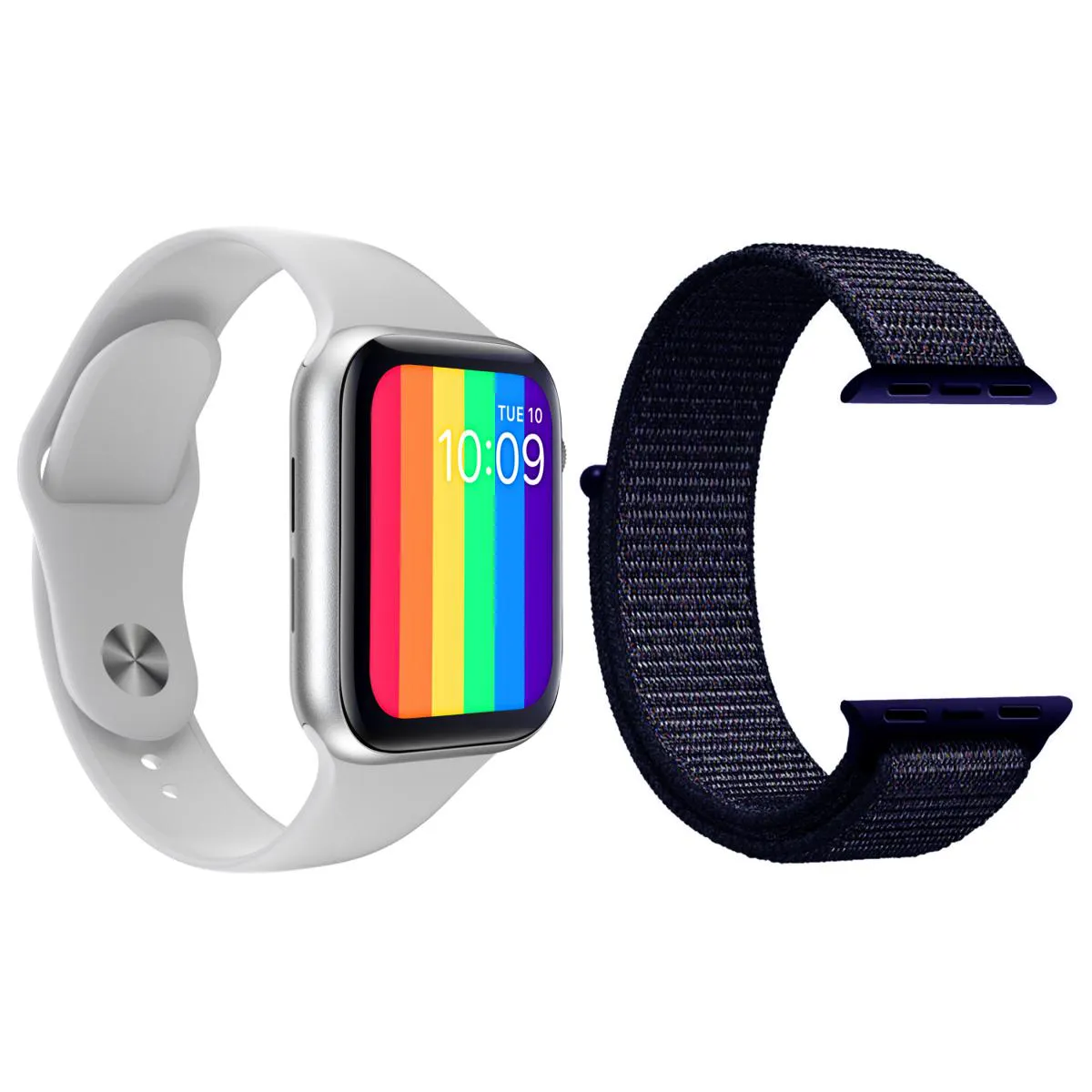 KIT 1 RELóGIO INTELIGENTE SMARTWATCH W26 TELA INFINITA BRANCO ANDROID IOS + 1 PULSEIRA NYLON AZUL MEIA NOITE