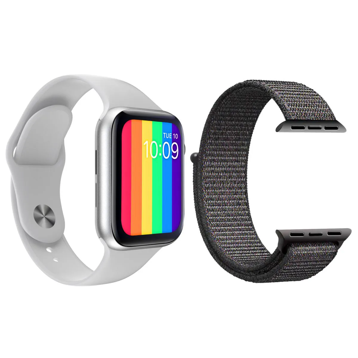 KIT 1 RELóGIO INTELIGENTE SMARTWATCH W26 TELA INFINITA BRANCO ANDROID IOS + 1 PULSEIRA NYLON CINZA