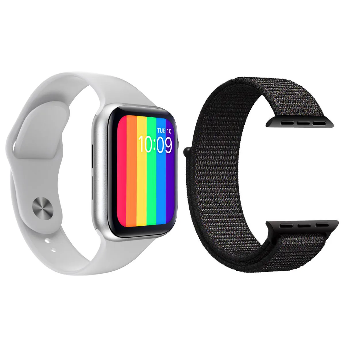 KIT 1 RELóGIO INTELIGENTE SMARTWATCH W26 TELA INFINITA BRANCO ANDROID IOS + 1 PULSEIRA NYLON PRETO