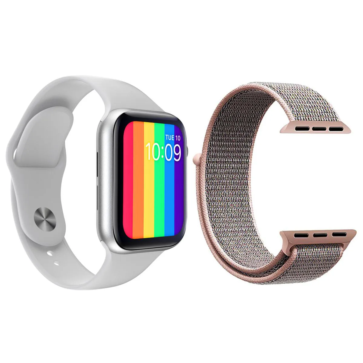 KIT 1 RELóGIO INTELIGENTE SMARTWATCH W26 TELA INFINITA BRANCO ANDROID IOS + 1 PULSEIRA NYLON ROSA