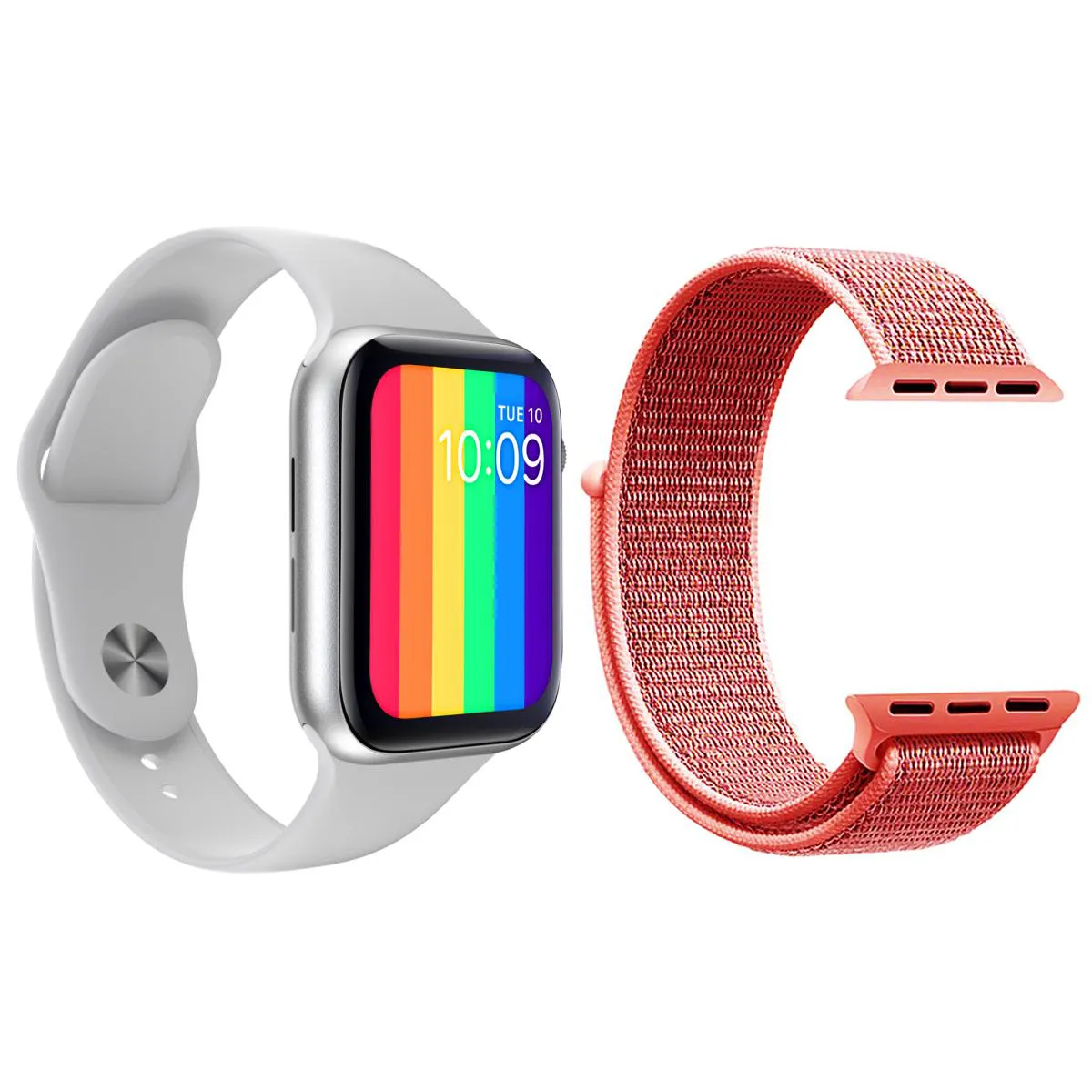 KIT 1 RELóGIO INTELIGENTE SMARTWATCH W26 TELA INFINITA BRANCO ANDROID IOS + 1 PULSEIRA NYLON ROSA SHOCK
