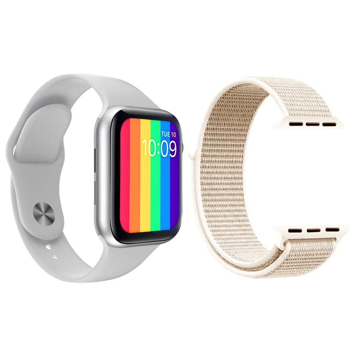 KIT 1 RELóGIO INTELIGENTE SMARTWATCH W26 TELA INFINITA BRANCO ANDROID IOS + 1 PULSEIRA NYLON ROSA VINTAGE