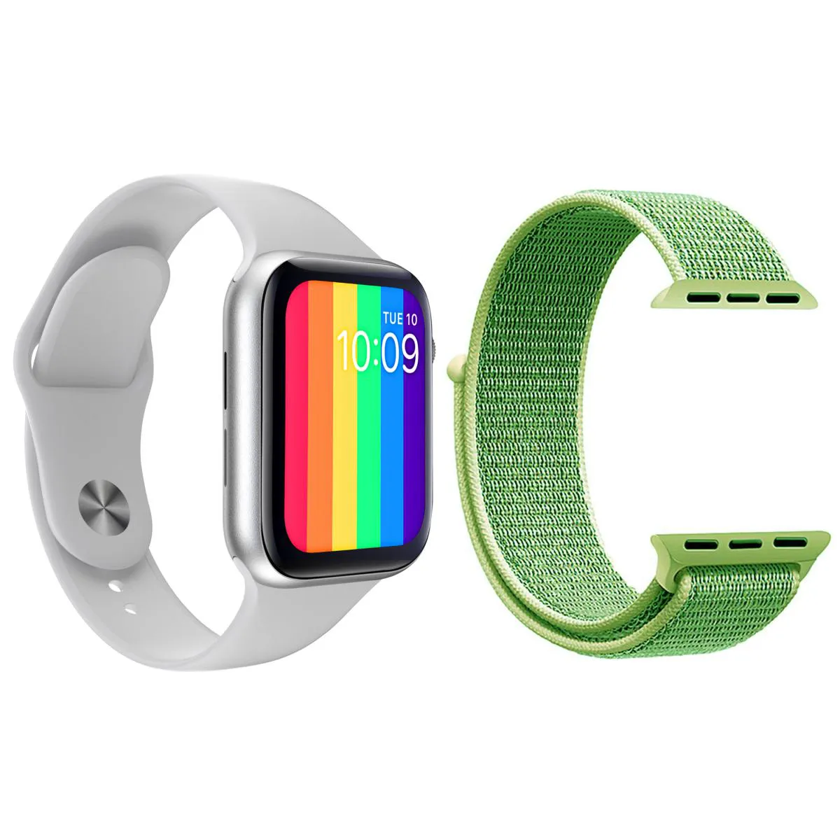 KIT 1 RELóGIO INTELIGENTE SMARTWATCH W26 TELA INFINITA BRANCO ANDROID IOS + 1 PULSEIRA NYLON VERDE