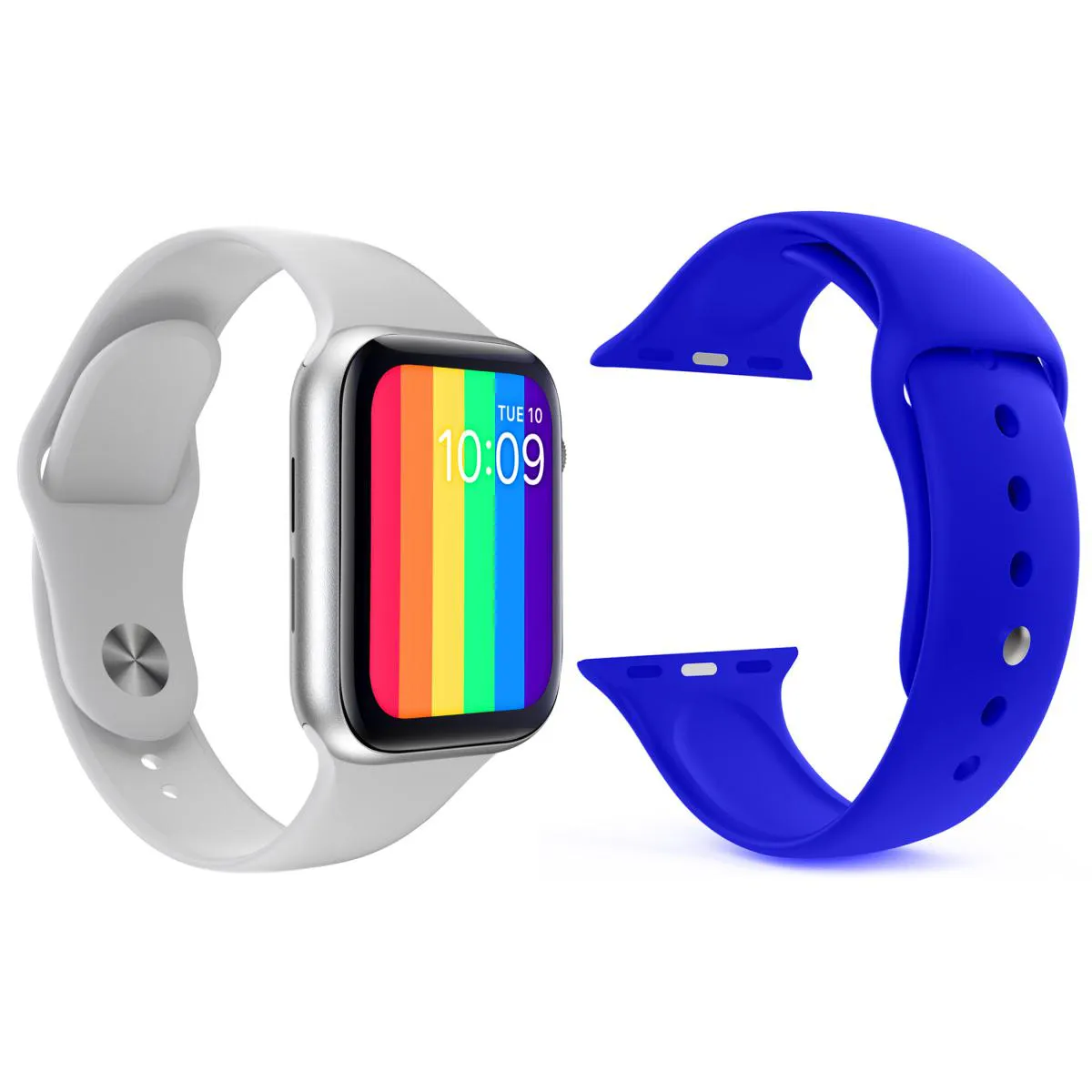 KIT 1 RELóGIO INTELIGENTE SMARTWATCH W26 TELA INFINITA BRANCO ANDROID IOS + 1 PULSEIRA SILICONE AZUL ESCURO