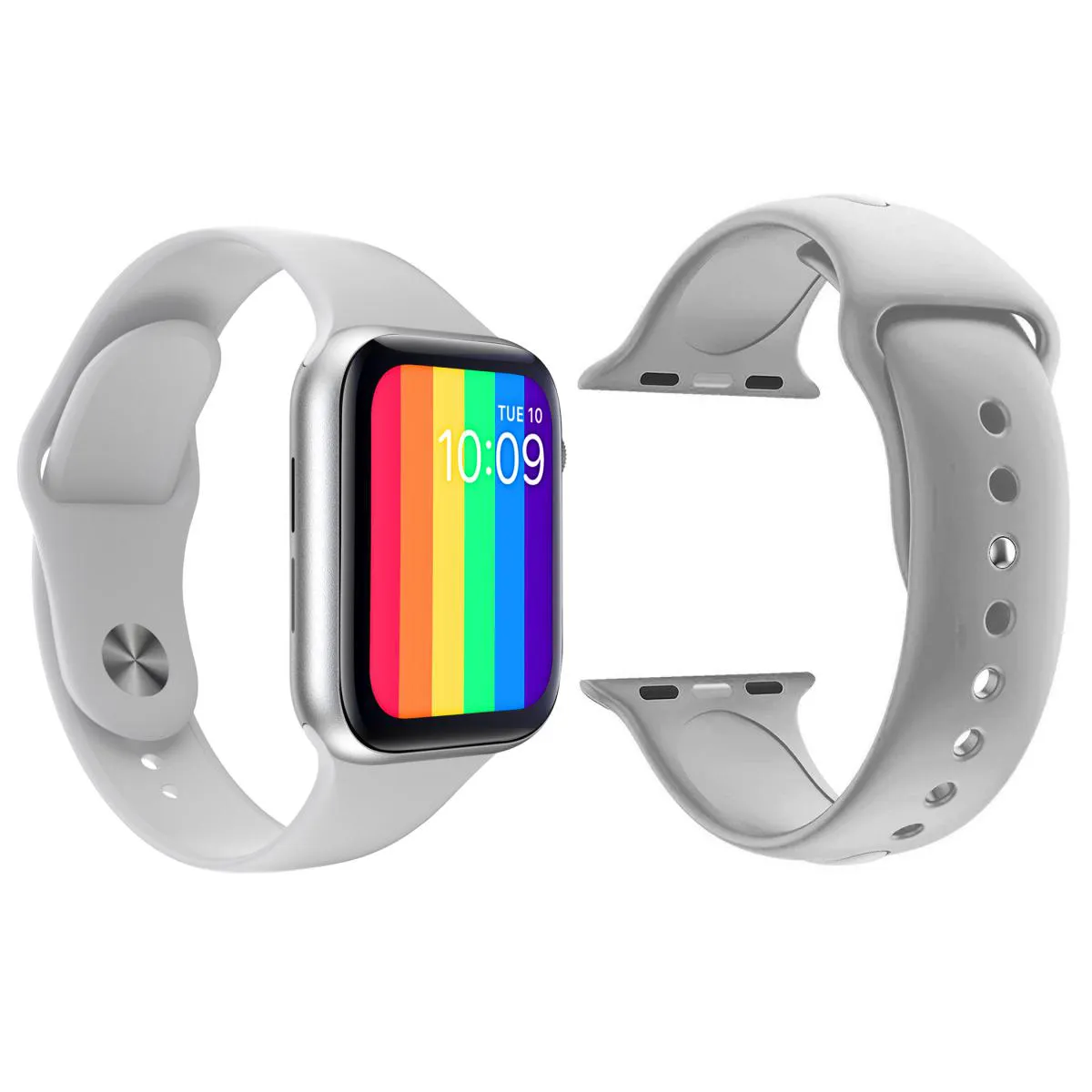 KIT 1 RELóGIO INTELIGENTE SMARTWATCH W26 TELA INFINITA BRANCO ANDROID IOS + 1 PULSEIRA SILICONE CINZA